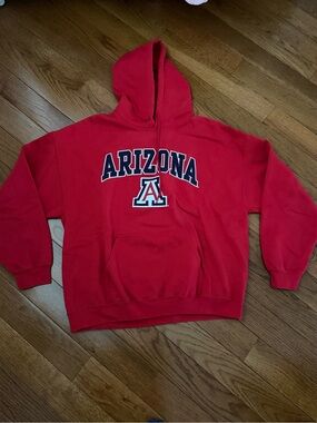 Gildan Red Arizona Hooded Sweatshirt with Navy & White Logo